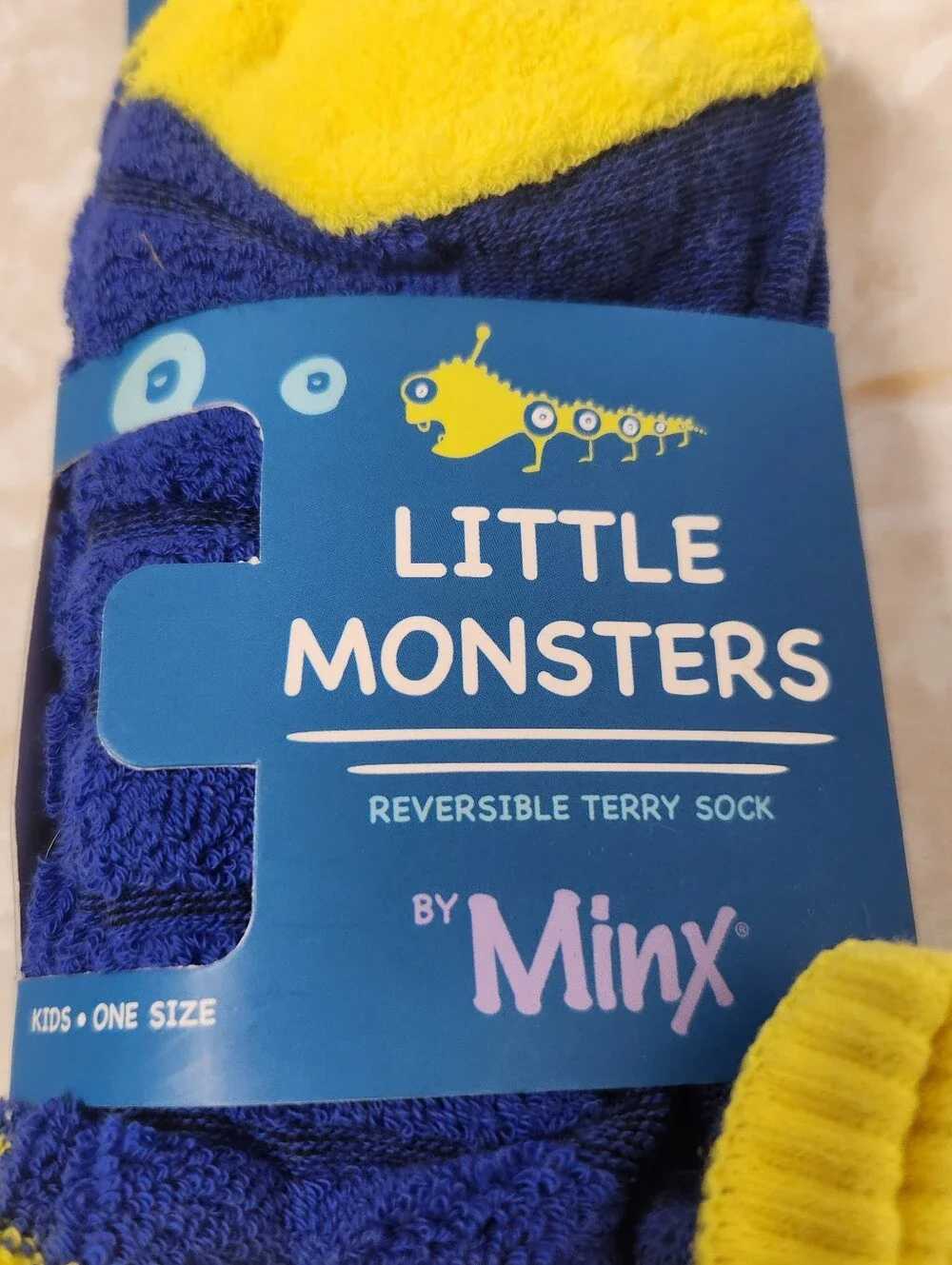 Little Monsters by Minx Reversible Terry Cloth Socks 3 pair Kids 11-4 New Blue